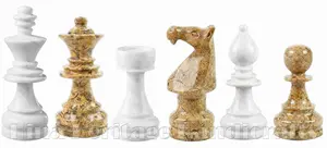Handcrafted Coral Fossil and White Marble Staunton Chess Pieces Set - Luxury Stone Chessmen for Collectors
