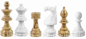 Handcrafted Coral Fossil and White Marble Staunton Chess Pieces Set - Luxury Stone Chessmen for Collectors