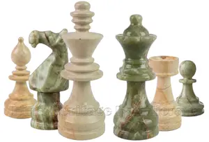 Exquisite 3.5-Inch King Staunton Chess Pieces Set in Genuine Green Onyx and Premium Burma Teak – Artisan Hand-Carved Stone Chessmen