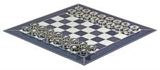 Dark Blue Cow Nappa Leather Roll Up Chess Set with Marble Metallic Edge Checkers & Leather Storage Tube – Travel Chess Game USA