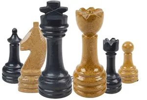 Luxury Handcrafted Marble Chess Set – Jet Black & Indus Gold Stone – Premium Decorative Board Game