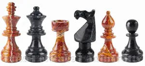 Luxury Jet Black & Red Onyx Staunton Chess Pieces Set, Handmade Marble & Stone Chessmen, Unique Chess Lovers Gift, Heirloom Board Game Decor