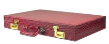 Luxury Burgundy Faux Leather Attache Backgammon Set | Inlaid Playing Point | Metallic Checkers & Dice Cups