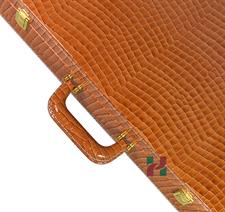 Tangerine Croco PU Leather Chess Set Storage Box with Carrying Handle – Stylish and Durable Chess Piece Organizer for Travel and Home