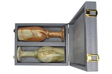 Elegant Slate Gray PU Leather Storage Box for Green Onyx Wine Glasses | Perfect for Home Bar