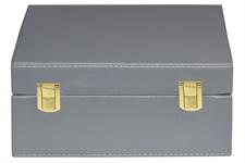 Elegant Slate Gray PU Leather Storage Box for Green Onyx Wine Glasses | Perfect for Home Bar