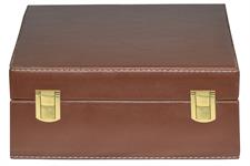 Chocolate Brown PU Leather Storage Box for Green Onyx Wine Glasses | Stylish & Durable Organizer 