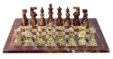 Luxurious Red Onyx & Coral Marble European Style Chess Set with Faux Leather Storage Box – Handcrafted Stone Chess Pieces