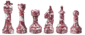 Rustic Series Strawberry and Jet Black Solid Marble Chess Pieces Set - Handcrafted Luxury Stone Chess Game