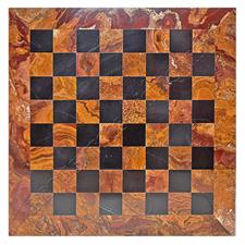 Red Onyx & Jet Black Marble Chess Board with Customizable Borders | Elegant Chess Set