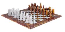 Royal Bishop Series Luxury Chess Set – Handcrafted Red Onyx & White Marble Stone Board Game – Faux Leather Storage Box