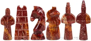 Handmade Jet Black Marble & Red Onyx Royal Bishop Series Chess Pieces Set – Luxury Natural Stone Chessmen for Collectors and Gifts
