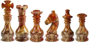Monarch Gambit Luxury Chess Pieces Set | Handcrafted Red Onyx & Botticino Marble | Heirloom Quality Weighted Chessmen