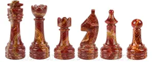 Premium Red Onyx and Coral Marble Chess Set – Hand-Carved Stone Chess Piece Set – Unique Home Decor Gift