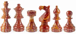 Exquisite Artisan Carved Red Onyx and Coral Marble Staunton Chessmen Set – Premium Heavyweight Stone Chess Pieces Set