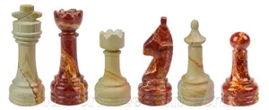 Premium Red Onyx Marble and Burma Teak Chess Pieces Set – Heirloom Quality Tournament Size