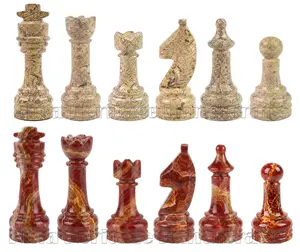 Luxury Coral & Red Onyx Rustic Series Chess Set – Unique Hand-Carved Stone Chess Board – Premium Gift for Strategy Game Lovers