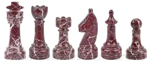 Premium Red Zebra Stone and White Marble Chess Set, Professional Tournament Size Luxury Chess Board