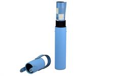 Luxury Sky Blue Leather Chess Set with Zig-Zag Stitching – Marble Checkers with Metallic Edges & Leather Storage Tube