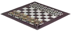 Burgundy Genuine Cow Leather Roll-Up Chess Set with Marble Checkers | Luxury Travel Chess Set with Leather Storage Tube