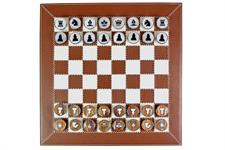 Luxury Walnut Brown Leather Rollup Chess Set – Marble Checkers, Metallic Trim, Zig-Zag Stitching & Leather Storage Tube