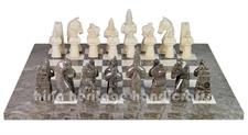 Royal Bishop Series Oceanic & Botticino Marble Chess Set with Faux Leather Storage Box – Elegant Handcrafted Luxury Board Game