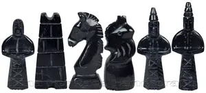 Handmade Jet Black & Oceanic Marble Royal Bishop Series Chess Pieces Set – Luxury Natural Stone Chessmen for Collectors & Gifts