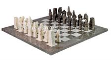 Royal Bishop Series Oceanic & Botticino Marble Chess Set with Faux Leather Storage Box – Elegant Handcrafted Luxury Board Game