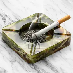 Handmade 6x6 Inch Green Onyx Square Ash Tray – Luxury Marble Smoking Tray for Patio or Lounge