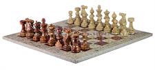 Luxury Coral & Red Onyx Marble European Chess Set with Faux Leather Storage Box – Handcrafted Elegance