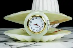 Hand-Carved Oyster Green Onyx Clock – Elegant Natural Stone Décor for Home and Office