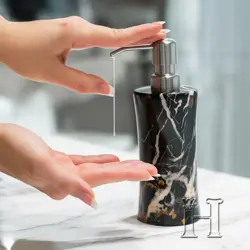 Luxury Black and Gold Marble Natural Stone Soap Dispenser for Bathroom and Kitchen – Elegant Handcrafted Liquid Soap Pump – Modern Countertop Accessory
