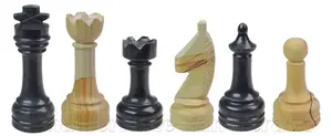 Burma Teak and Jet Black Marble Chess Set – Modern Luxury Chess Set with Weighted Pieces for Strategy Enthusiasts