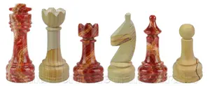 Premium Red Onyx Marble and Burma Teak Chess Pieces Set – Heirloom Quality Tournament Size
