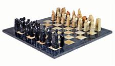 Luxurious Black & Burma Teak Marble Chess Set | Royal Bishop Series | Handcrafted Stone Chessboard & Pieces | Faux Leather Storage Box
