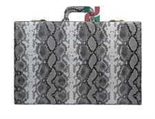 Multi-Grey Faux Snake Leather Attache Backgammon Set with Inlaid Points and Dice Cups – Luxury Travel Game Case