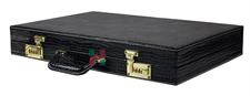 Luxury Black Croco Faux  Leather Attache Backgammon Set – 21x14x3 Inches Closed, Inlaid Playing Points, Portable Travel Case