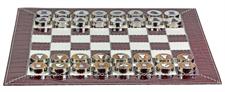 Luxury Burgundy Crocodile Textured Leather Roll-Up Chess Set – Marble Checkers with Metallic Edges & Leather Storage Tube