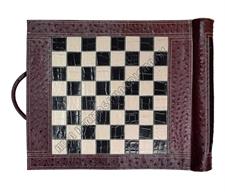 Exotic Ostrich & Croco Texture Leather – Portable Chessboard with Elegant Design for Chess Enthusiasts and Travelers