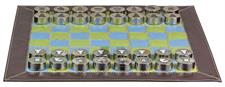 Multicolor Leather Roll Up Chess Set – Sky Blue, Green & Brown with Marble Metallic Edge Checkers & Leather Storage Tube – Travel-Friendly & Handmade 