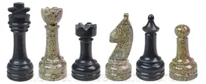 Coral Fossil & Jet Black Marble Chess Set – Premium Natural Stone Chess Board with Hand-Carved Pieces