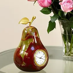 Hand-Carved Peach Shape Green Onyx Clock – Elegant Natural Stone Décor for Home and Office