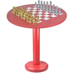 16-Inch Crimson Red Leather Chess Table – Rounded Luxury Game Table for Home Decor- hinaheritagehandicraft
