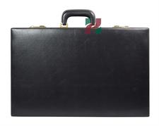 Faux Leather Attache Backgammon Set – Jet Black Case with Inlaid Playing Points & Metallic Edge Checkers