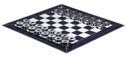 Luxury Dark Blue Croco Leather Roll Up Chess Set with Marble Checkers and Leather Storage Tube