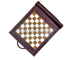 Imperial Gambit Leather Roll-Up Travel Chess Set – Portable & Stylish Ostrich Textured Leather Chessboard for On-the-Go Gaming