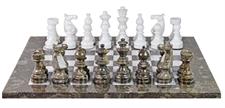 Luxury Oceanic / Fossil White Marble European Style Chess Set with Faux Leather Storage Box – Handcrafted Stone Chess Pieces & Board