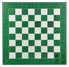 Splash Green Leather Roll-Up Chess Set with Zig-Zag Stitching – Marble Checkers with Metallic Edge & Leather Storage Tube