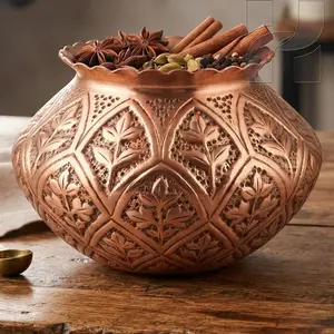 Handcrafted Embossed Copper Handi Pot – Authentic Traditional Kitchenware Decor
