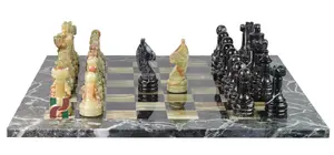 Luxury Black Zebra & Green Onyx Marble Chess Set – Handcrafted Stone Chessboard with Natural Gemstone Pieces | Elegant Home Decor & Gift Set